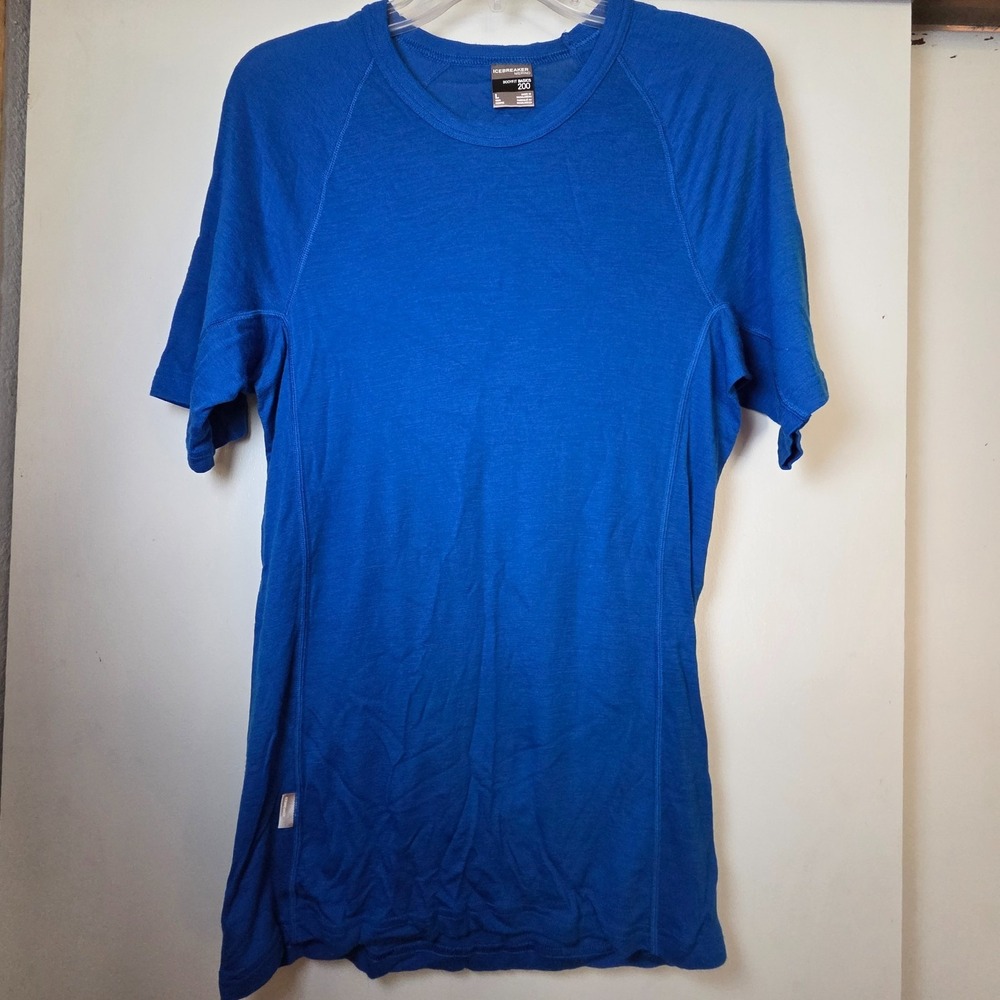 Icebreaker Men's Merino Wool Shirt Blue Size L Crewneck Tee Base Layer